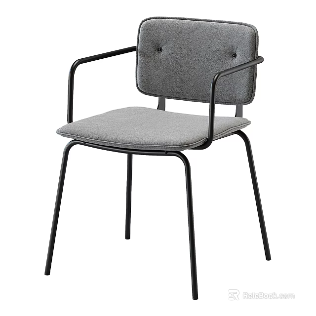 Modern Gray Upholstered Armchair With Black Metal Frame Sleek Design And Armrests 3d model 