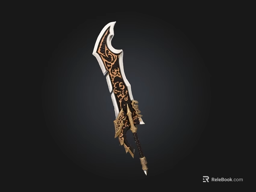 Ornate Decorative Weapon Sword With Curved Blade Intricate Gold Carvings And Patterns 3d model 