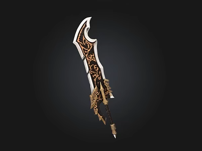 Ornate Decorative Weapon Sword With Curved Blade Intricate Gold Carvings And Patterns 3d model