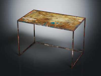 Artistic Metal Frame Table With Colorful Mottled Surface And Gold Blue Brown Tones 3d model