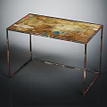 Artistic Metal Frame Table With Colorful Mottled Surface And Gold Blue Brown Tones