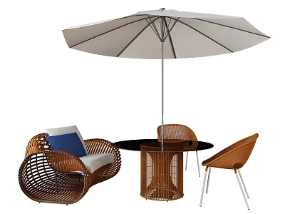 Cushioned Wicker Patio Outdoor Sofa With Round Table And Sunshade Umbrella 3d model Cushioned Wicker Patio Outdoor Sofa With Round Table And Sunshade Umbrella 3d model