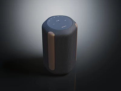 Smart Wireless Bluetooth Speaker With Cylindrical Design Dark Fabric Texture And Gold Accents 3d model