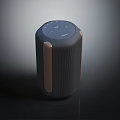 Smart Wireless Bluetooth Speaker With Cylindrical Design Dark Fabric Texture And Gold Accents 3d model