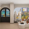 Stylish Clothing Store Interior With Mannequins Dresses Display Tables And Plants