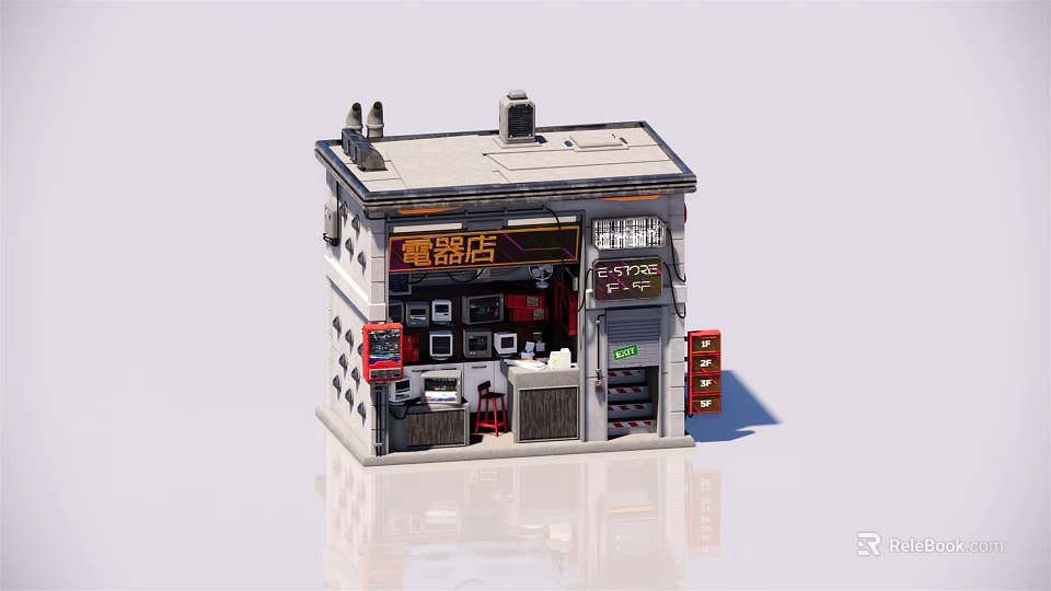 Small Cigarette Store Front With Display Windows Shelves And Tobacco Products 3d model 