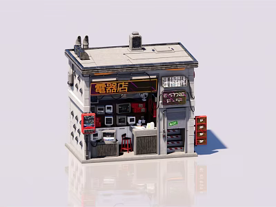 Small Cigarette Store Front With Display Windows Shelves And Tobacco Products 3d model