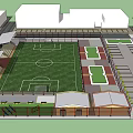Football Field With Green Grass Surface Spectator Stands And Parking Spaces