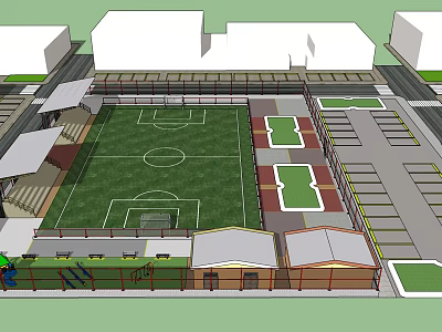 Football Field With Green Grass Surface Spectator Stands And Parking Spaces 3d model