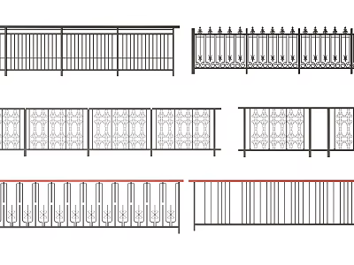 Various Decorative Fence Designs With Intricate Patterns And Metal Railings 3d model