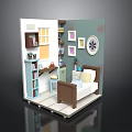 Cozy Miniature Room Interior With Green Walls Desk Bed And Framed