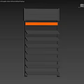 Black Wall Mounted Display Shelf Featuring Multiple Tiered Shelves and Orange Accent Strip