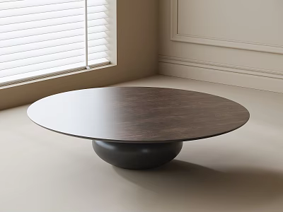 Round Coffee Table With Wooden Top And Black Base In Modern Living Room 3d model