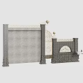 Elegant Wrought Iron Gate With Stone Wall Ornate Railings Arch Design And Decorative Lamps