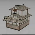 Traditional Japanese Hotel Building With Two Stories Tile Roof And Wooden Structure