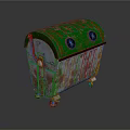 Green Household Trash Can With Two Round Openings And Rolling Wheels 3d model
