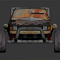 Off Road Truck With Large Tires Flame Decals Rusty Patched Body And Roof Rack