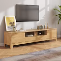 Modern Wooden TV Stand With Walnut Finish White Doors And Decorative Items