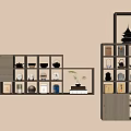 Elegant Traditional Bogu Shelf Design With Wall Mounted Compartments And Decorative Jars