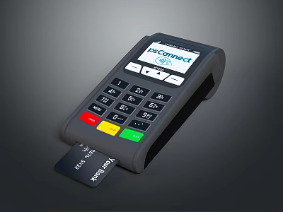 Business Equipment POS Terminal With PAYCONNECT Screen Payment Card Slot Digital Keypad And Colorful Buttons 3d model