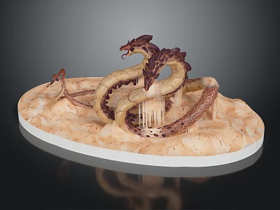 Detailed Mythical Dragon Sculpture With Coiled Body Sand Base And Scaled Texture 3d model