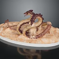 Detailed Mythical Dragon Sculpture With Coiled Body Sand Base And Scaled Texture