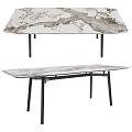 Modern Dining Table With Marble Top White Gray Patterns And Black Metal Legs 3d model