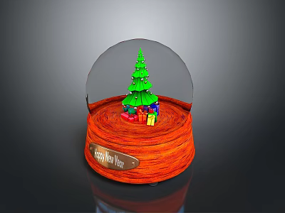 Decorative Snow Globe Architecture With Green Christmas Tree Gifts And Orange Base 3d model