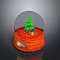 Decorative Snow Globe Architecture With Green Christmas Tree Gifts And Orange Base