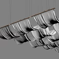 Modern Suspended Ceiling Drapery With Curved Fabric Panels And Wooden Rods