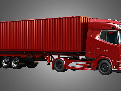 Powerful Red Container Truck For Efficient Cargo Transportation With Spacious Trailer And Modern Design 3d model