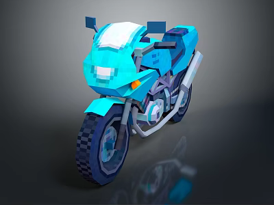Stylish Blue Low Poly Motorcycle With Modern Design And Reflective Surface 3d model