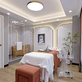 Modern Beauty Hair Salon Interior With Orange Chairs Round Mirror And Marble Reception Desk