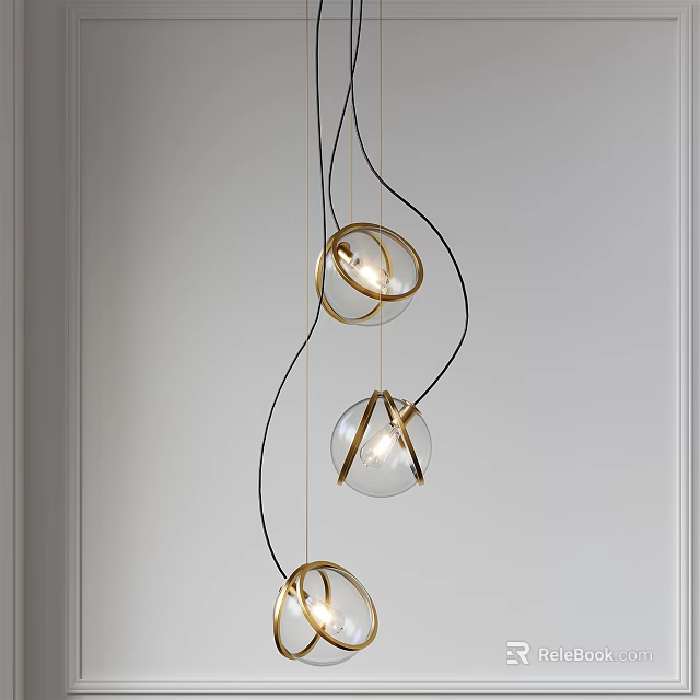 Modern Spiral Chandelier With Golden Metal Frames And Transparent Glass Orbs For Interior Design 3d model 