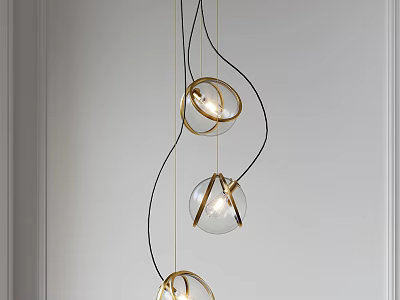 Modern Spiral Chandelier With Golden Metal Frames And Transparent Glass Orbs For Interior Design 3d model