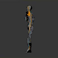 Futuristic Mechanical Humanoid With Cybernetic Armor And Orange Blue Gray Accents