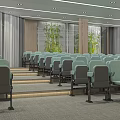 Modern Conference Room Interior With Stepped Seating Green Gray Seats And Green Plants