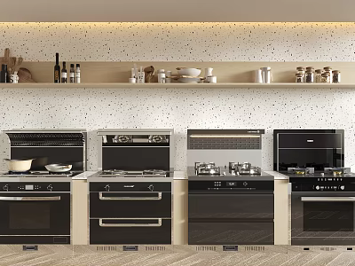 Modern Kitchen Interior With Multiple Stoves Ovens And Essential Appliances Displayed 3d model