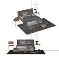 Modern Double Bed Bedroom Setup With Pillows Bedside Table Lamp Chair And Rug Decorations