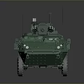 Green Wheeled Military Tank with Detailed Turret Antennas and Armored Side Equipment