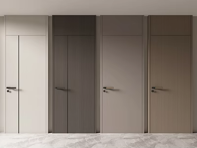 Modern Flush Doors In Various Colors With Wooden Texture For Interior Design 3d model