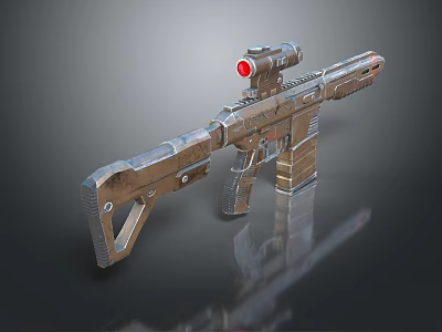 Futuristic Sniper Rifle With Red Dot Scope And Metallic Design Features 3d model