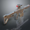 Futuristic Sniper Rifle With Red Dot Scope And Metallic Design Features