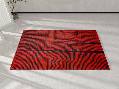 Red And Black Square Area Rug With Modern Wavy Lines And Horizontal Stripes Design 3d model