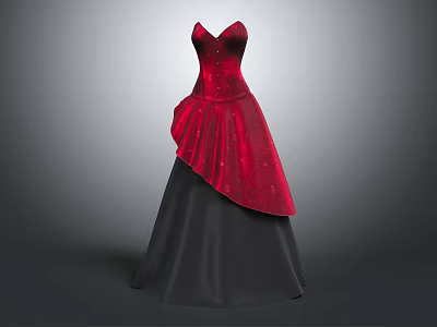 Elegant Red And Black Evening Dress With Sparkly Sequins And Asymmetrical Hem Design 3d model