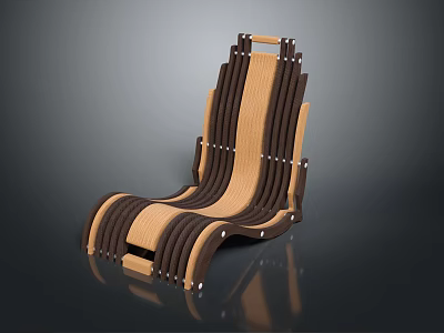 Modern Wooden Lounge Chair With Striped Design And Curved Comfortable Seat 3d model