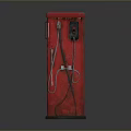 Vintage Red Industrial Fuel Dispenser Equipment With Dual Fuel Nozzles And Worn Surface