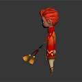 Red Haired Animated Game Movie Character In Red Outfit With Decorative Scarf And Stylish Design