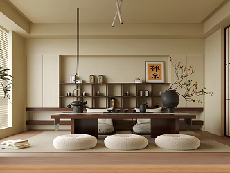New Chinese Tatami Tea Room Tea Table Tea Room Background Wall Tea Cabinet 3d model