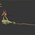 Brown Haired Character in Yellow Red Outfit Holding Red Staff on White Blue Wavy Cloud